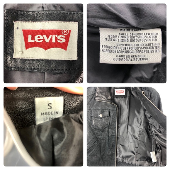Levis Leather Biker Jacket Black Motorcycle Small - Picture 3 of 7